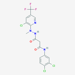 molecular formula C16H12Cl3F3N4O2 B2380390 3-{2-[3-chloro-5-(trifluoromethyl)-2-pyridinyl]-2-methylhydrazino}-N-(3,4-dichlorophenyl)-3-oxopropanamide CAS No. 338392-27-1