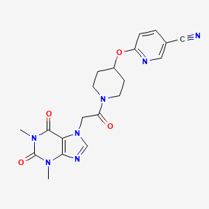 molecular formula C20H21N7O4 B2380394 6-((1-(2-(1,3-dimethyl-2,6-dioxo-2,3-dihydro-1H-purin-7(6H)-yl)acetyl)piperidin-4-yl)oxy)nicotinonitrile CAS No. 1428356-49-3