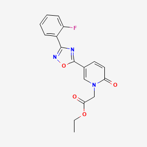 molecular formula C17H14FN3O4 B2380411 乙酸[5-[3-(2-氟苯基)-1,2,4-恶二唑-5-基]-2-氧代吡啶-1(2H)-基]酯 CAS No. 1396636-67-1