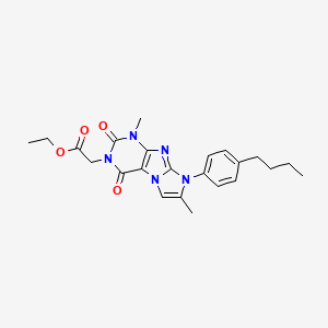 molecular formula C23H27N5O4 B2380415 ethyl 2-(8-(4-butylphenyl)-1,7-dimethyl-2,4-dioxo-1H-imidazo[2,1-f]purin-3(2H,4H,8H)-yl)acetate CAS No. 896300-26-8