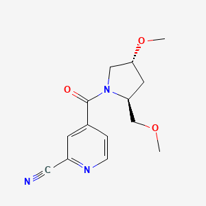 molecular formula C14H17N3O3 B2380442 4-[(2S,4R)-4-Methoxy-2-(methoxymethyl)pyrrolidine-1-carbonyl]pyridine-2-carbonitrile CAS No. 2223592-05-8