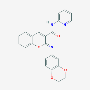 molecular formula C23H17N3O4 B2380444 (2Z)-2-(2,3-dihydro-1,4-benzodioxin-6-ylimino)-N-(pyridin-2-yl)-2H-chromene-3-carboxamide CAS No. 1327170-36-4