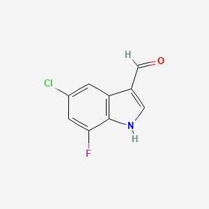 molecular formula C9H5ClFNO B2380445 5-氯-7-氟-1H-吲哚-3-甲醛 CAS No. 1227580-10-0
