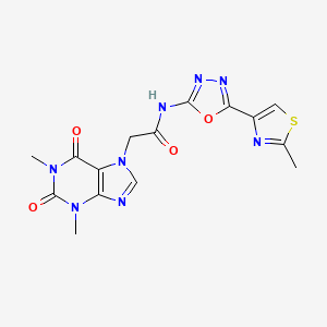 molecular formula C15H14N8O4S B2380446 2-(1,3-dimethyl-2,6-dioxo-2,3-dihydro-1H-purin-7(6H)-yl)-N-(5-(2-methylthiazol-4-yl)-1,3,4-oxadiazol-2-yl)acetamide CAS No. 1286725-46-9