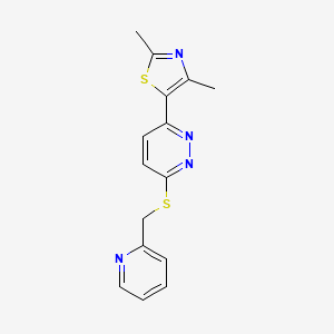 molecular formula C15H14N4S2 B2380456 2,4-Dimethyl-5-(6-((pyridin-2-ylmethyl)thio)pyridazin-3-yl)thiazole CAS No. 894008-50-5