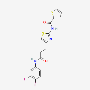 molecular formula C17H13F2N3O2S2 B2380464 N-(4-(3-((3,4-二氟苯基)氨基)-3-氧代丙基)噻唑-2-基)噻吩-2-甲酰胺 CAS No. 1021022-77-4