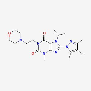 molecular formula C21H31N7O3 B2380477 7-isopropyl-3-methyl-1-(2-morpholinoethyl)-8-(3,4,5-trimethyl-1H-pyrazol-1-yl)-1H-purine-2,6(3H,7H)-dione CAS No. 1014012-01-1
