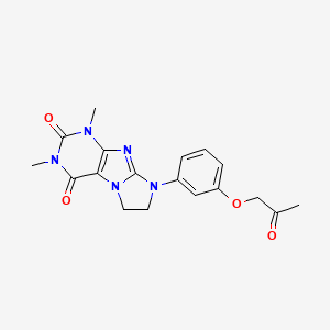 molecular formula C18H19N5O4 B2380478 1,3-二甲基-8-[3-(2-氧代丙氧)苯基]-1,3,5-三氢咪唑烷并[1,2-h]嘌呤-2,4-二酮 CAS No. 946260-86-2