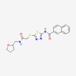 molecular formula C20H20N4O3S2 B2380488 N-(5-((2-氧代-2-(((四氢呋喃-2-基)甲基)氨基)乙基)硫代)-1,3,4-噻二唑-2-基)-2-萘酰胺 CAS No. 868974-22-5