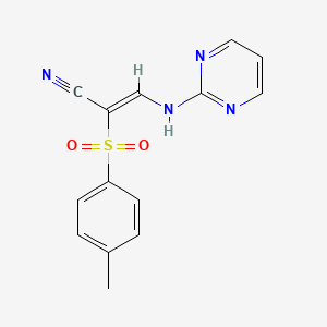molecular formula C14H12N4O2S B2380489 (2Z)-2-(4-methylbenzenesulfonyl)-3-[(pyrimidin-2-yl)amino]prop-2-enenitrile CAS No. 1025124-03-1