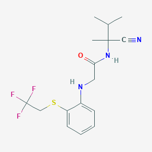 molecular formula C16H20F3N3OS B2380498 N-(1-cyano-1,2-dimethylpropyl)-2-({2-[(2,2,2-trifluoroethyl)sulfanyl]phenyl}amino)acetamide CAS No. 1100042-31-6