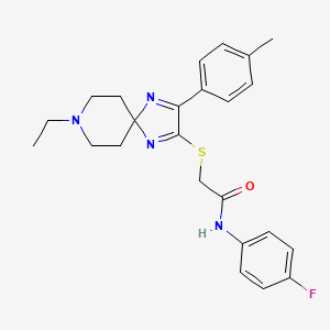 2-((8-ethyl-3-(p-tolyl)-1,4,8-triazaspiro[4.5]deca-1,3-dien-2-yl)thio)-N-(4-fluorophenyl)acetamide