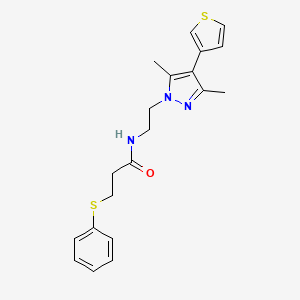 molecular formula C20H23N3OS2 B2380508 N-(2-(3,5-dimethyl-4-(thiophen-3-yl)-1H-pyrazol-1-yl)ethyl)-3-(phenylthio)propanamide CAS No. 2034555-59-2
