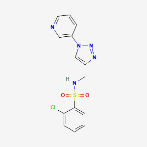 molecular formula C14H12ClN5O2S B2380510 2-chloro-N-((1-(pyridin-3-yl)-1H-1,2,3-triazol-4-yl)methyl)benzenesulfonamide CAS No. 2034584-03-5