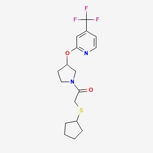 molecular formula C17H21F3N2O2S B2380511 2-(Cyclopentylthio)-1-(3-((4-(trifluoromethyl)pyridin-2-yl)oxy)pyrrolidin-1-yl)ethanone CAS No. 2034241-23-9