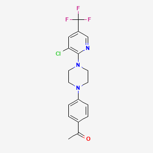molecular formula C18H17ClF3N3O B2380512 1-(4-{4-[3-Chloro-5-(trifluoromethyl)-2-pyridinyl]piperazino}phenyl)-1-ethanone CAS No. 338979-19-4