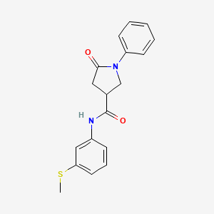molecular formula C18H18N2O2S B2380513 N-(3-甲基硫代苯基)-5-氧代-1-苯基吡咯烷-3-甲酰胺 CAS No. 873562-46-0
