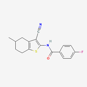molecular formula C17H15FN2OS B2380516 N-(3-cyano-5-methyl-4,5,6,7-tetrahydrobenzo[b]thiophen-2-yl)-4-fluorobenzamide CAS No. 391221-59-3