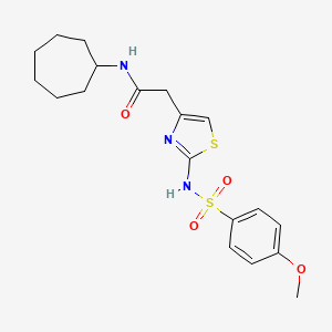molecular formula C19H25N3O4S2 B2380526 N-cycloheptyl-2-(2-(4-methoxyphenylsulfonamido)thiazol-4-yl)acetamide CAS No. 921995-58-6