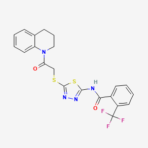molecular formula C21H17F3N4O2S2 B2380536 N-[5-[2-(3,4-dihydro-2H-quinolin-1-yl)-2-oxoethyl]sulfanyl-1,3,4-thiadiazol-2-yl]-2-(trifluoromethyl)benzamide CAS No. 391869-01-5