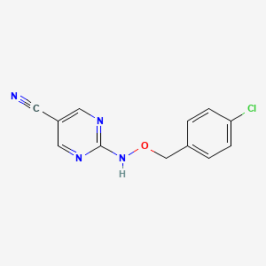 molecular formula C12H9ClN4O B2380561 2-{[(4-Chlorobenzyl)oxy]amino}-5-pyrimidinecarbonitrile CAS No. 400085-97-4