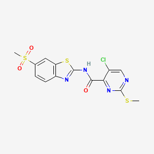 molecular formula C14H11ClN4O3S3 B2380565 5-chloro-2-methylsulfanyl-N-(6-methylsulfonyl-1,3-benzothiazol-2-yl)pyrimidine-4-carboxamide CAS No. 833444-21-6