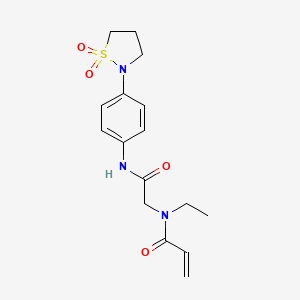 molecular formula C16H21N3O4S B2380569 N-[2-[4-(1,1-Dioxo-1,2-thiazolidin-2-yl)anilino]-2-oxoethyl]-N-ethylprop-2-enamide CAS No. 2189045-73-4