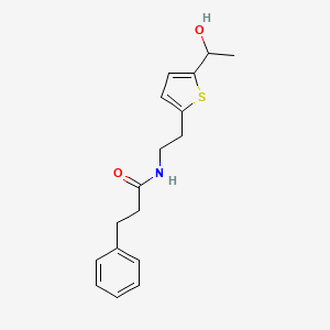 molecular formula C17H21NO2S B2380573 N-{2-[5-(1-hydroxyethyl)thiophen-2-yl]ethyl}-3-phenylpropanamide CAS No. 2097902-25-3