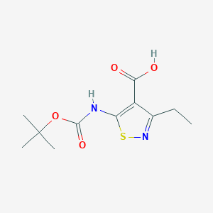 molecular formula C11H16N2O4S B2380590 3-Ethyl-5-[(2-methylpropan-2-yl)oxycarbonylamino]-1,2-thiazole-4-carboxylic acid CAS No. 2137655-50-4