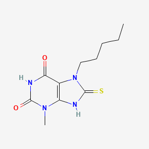 molecular formula C11H16N4O2S B2380594 8-mercapto-3-methyl-7-pentyl-1H-purine-2,6(3H,7H)-dione CAS No. 126118-60-3