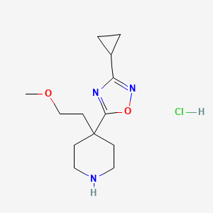 molecular formula C13H22ClN3O2 B2380612 3-Cyclopropyl-5-[4-(2-methoxyethyl)piperidin-4-yl]-1,2,4-oxadiazole;hydrochloride CAS No. 2241141-18-2
