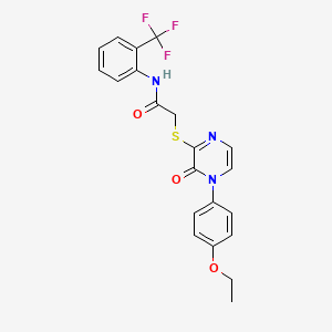 molecular formula C21H18F3N3O3S B2380622 2-((4-(4-ethoxyphenyl)-3-oxo-3,4-dihydropyrazin-2-yl)thio)-N-(2-(trifluoromethyl)phenyl)acetamide CAS No. 899759-46-7