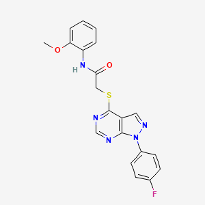 molecular formula C20H16FN5O2S B2380630 2-[1-(4-氟苯基)吡唑并[3,4-d]嘧啶-4-基]巯基-N-(2-甲氧苯基)乙酰胺 CAS No. 893935-47-2
