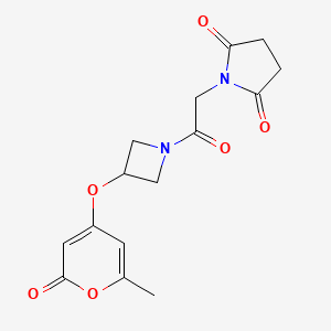 molecular formula C15H16N2O6 B2380649 1-(2-(3-((6-methyl-2-oxo-2H-pyran-4-yl)oxy)azetidin-1-yl)-2-oxoethyl)pyrrolidine-2,5-dione CAS No. 1788680-14-7