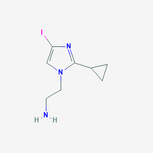 molecular formula C8H12IN3 B2380653 2-(2-环丙基-4-碘-咪唑-1-基)-乙胺 CAS No. 1202690-38-7