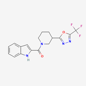 molecular formula C17H15F3N4O2 B2380654 (1H-indol-2-yl)(3-(5-(trifluoromethyl)-1,3,4-oxadiazol-2-yl)piperidin-1-yl)methanone CAS No. 1396685-30-5