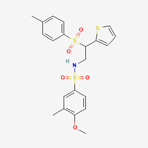 molecular formula C21H23NO5S3 B2380666 4-methoxy-3-methyl-N-(2-(thiophen-2-yl)-2-tosylethyl)benzenesulfonamide CAS No. 896343-93-4