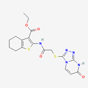 molecular formula C18H19N5O4S2 B2380689 Ethyl 2-(2-((7-oxo-7,8-dihydro-[1,2,4]triazolo[4,3-a]pyrimidin-3-yl)thio)acetamido)-4,5,6,7-tetrahydrobenzo[b]thiophene-3-carboxylate CAS No. 877638-38-5