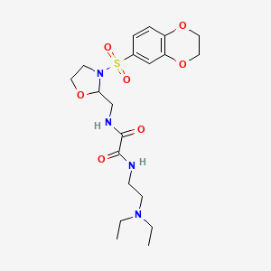 molecular formula C20H30N4O7S B2380700 N1-(2-(diethylamino)ethyl)-N2-((3-((2,3-dihydrobenzo[b][1,4]dioxin-6-yl)sulfonyl)oxazolidin-2-yl)methyl)oxalamide CAS No. 868982-25-6
