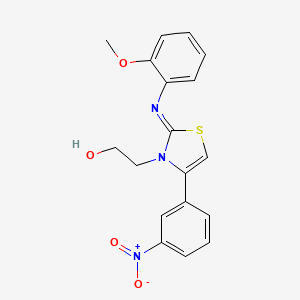 molecular formula C18H17N3O4S B2380706 (Z)-2-(2-((2-甲氧基苯基)亚氨基)-4-(3-硝基苯基)噻唑-3(2H)-基)乙醇 CAS No. 905764-13-8