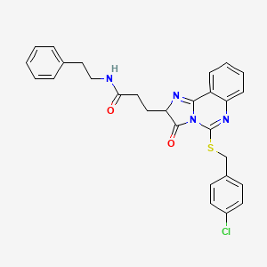 molecular formula C28H25ClN4O2S B2380716 3-{5-[(4-chlorobenzyl)thio]-3-oxo-2,3-dihydroimidazo[1,2-c]quinazolin-2-yl}-N-(2-phenylethyl)propanamide CAS No. 1037289-06-7