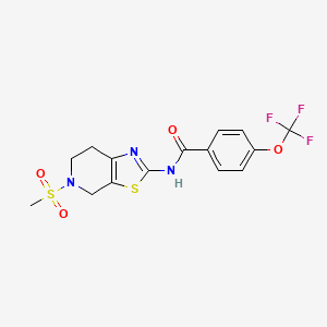 molecular formula C15H14F3N3O4S2 B2380727 N-(5-(methylsulfonyl)-4,5,6,7-tetrahydrothiazolo[5,4-c]pyridin-2-yl)-4-(trifluoromethoxy)benzamide CAS No. 1421466-73-0