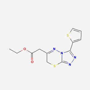 molecular formula C12H12N4O2S2 B2380740 (3-Thiophen-2-yl-7H-[1,2,4]triazolo[3,4-b][1,3,4]thiadiazin-6-yl)-acetic acid ethyl ester CAS No. 301173-57-9