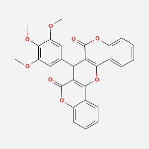 molecular formula C28H20O8 B2380757 13-(3,4,5-Trimethoxyphenyl)-2,10,16-trioxapentacyclo[12.8.0.0^{3,12}.0^{4,9}.0^{17,22}]docosa-1(14),3(12),4(9),5,7,17(22),18,20-octaene-11,15-dione CAS No. 375359-23-2