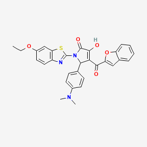 molecular formula C30H25N3O5S B2380764 4-(benzofuran-2-carbonyl)-5-(4-(dimethylamino)phenyl)-1-(6-ethoxybenzo[d]thiazol-2-yl)-3-hydroxy-1H-pyrrol-2(5H)-one CAS No. 618869-67-3