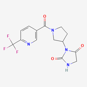 molecular formula C14H13F3N4O3 B2380765 3-(1-(6-(三氟甲基)烟酰基)吡咯烷-3-基)咪唑烷-2,4-二酮 CAS No. 2034366-15-7
