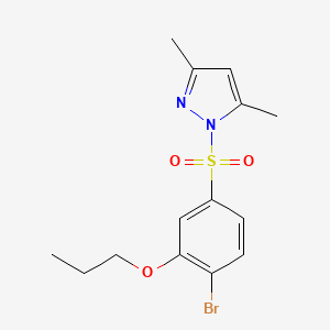 molecular formula C14H17BrN2O3S B2380766 2-bromo-5-[(3,5-dimethyl-1H-pyrazol-1-yl)sulfonyl]phenyl propyl ether CAS No. 957492-63-6