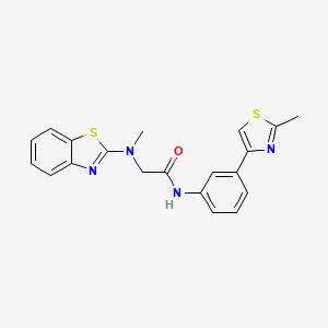 molecular formula C20H18N4OS2 B2380769 2-(benzo[d]thiazol-2-yl(methyl)amino)-N-(3-(2-methylthiazol-4-yl)phenyl)acetamide CAS No. 1351633-51-6