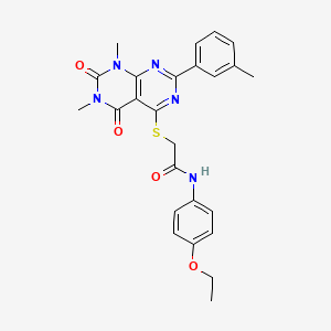 molecular formula C25H25N5O4S B2380776 2-((6,8-dimethyl-5,7-dioxo-2-(m-tolyl)-5,6,7,8-tetrahydropyrimido[4,5-d]pyrimidin-4-yl)thio)-N-(4-ethoxyphenyl)acetamide CAS No. 893906-72-4