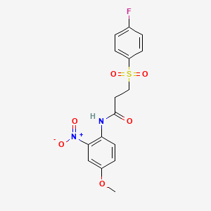molecular formula C16H15FN2O6S B2380779 3-(4-氟苯基)磺酰基-N-(4-甲氧基-2-硝基苯基)丙酰胺 CAS No. 898427-27-5
